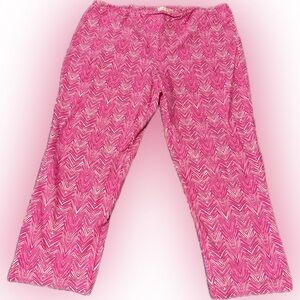 Jude Connally Lucia Panta Fuchsia and White Zigzag Pants XL Stretch Work Ankle